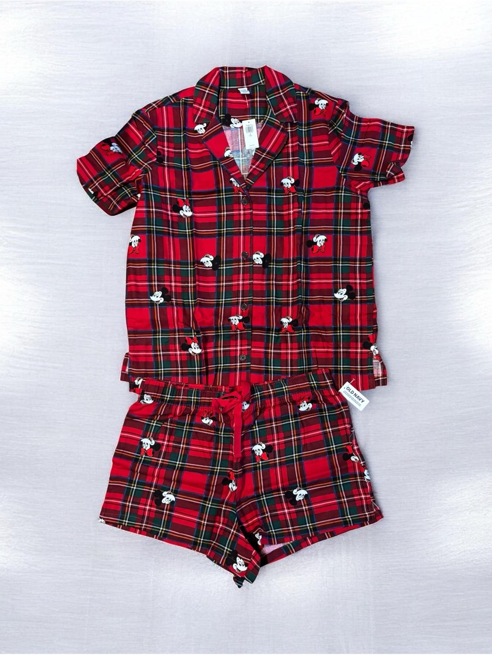 Old Navy Red Plaid Short Pajama Set with Character Print